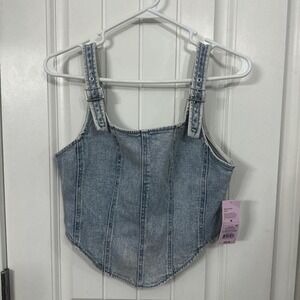 Light Wash Denim Corset Tank Buckle Strap Top Y2K Western Coquette Medium NWT. M